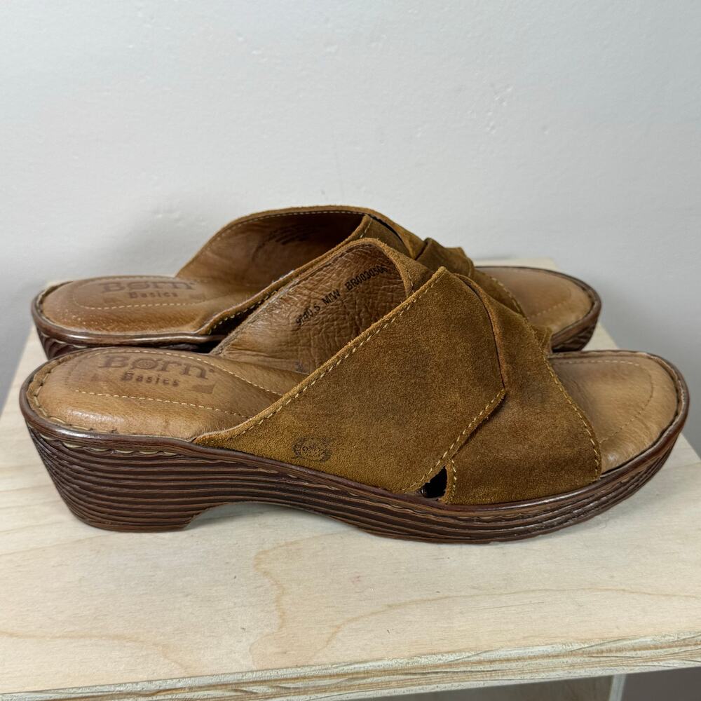 Born Womens Sandals Teayo Original tan wedge Sandals Slides leather 9 Leather - Picture 3 of 7